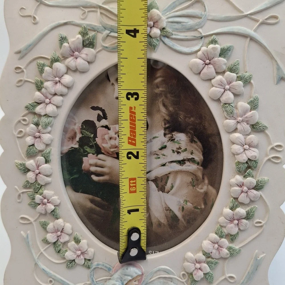 Vintage Style Resin Floral Picture Frame Madonna Child Relief Victorian Girl 5x7